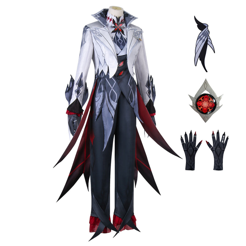 AwwwCos Genshin Impact Arlecchino Knave Cosplay Costume Fatui Harbinger Cosplay Outfit Fatui Servant Snezhnaya Halloween Clothes