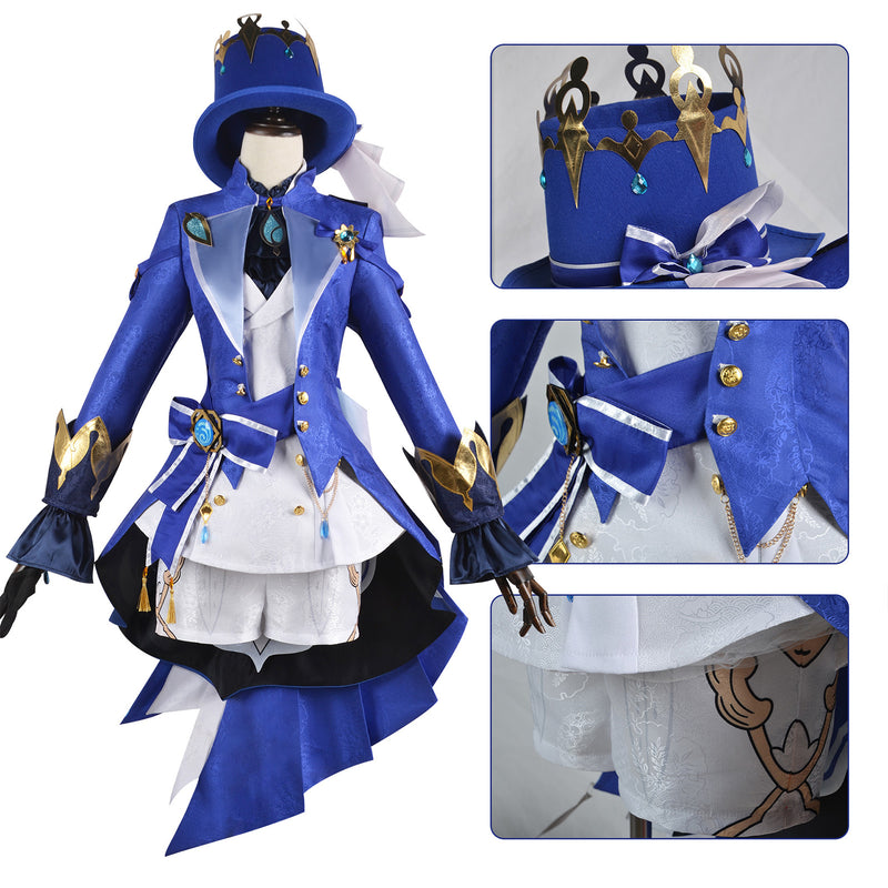 AwwwCos Genshin Impact Focalors Cosplay Costume Magician Suit Dress Jacket Coat Robe Halloween Role Play Outfit