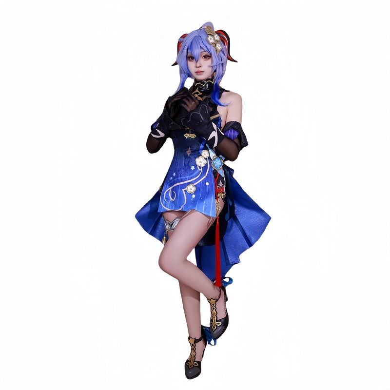 AwwwCos Genshin Impact Ganyu Cosplay Costume Wig Women Girls New Skin Elegant Slim Dress Halloween Party Clothing