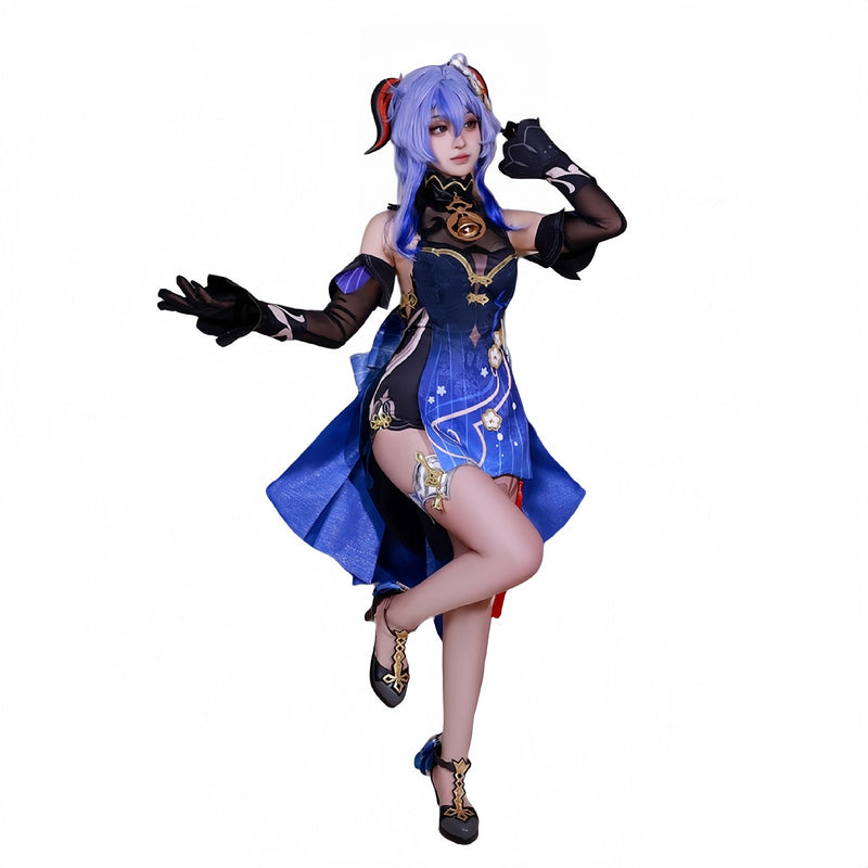 AwwwCos Genshin Impact Ganyu Cosplay Costume Wig Women Girls New Skin Elegant Slim Dress Halloween Party Clothing