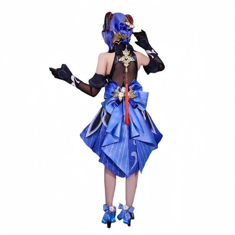 AwwwCos Genshin Impact Ganyu Cosplay Costume Wig Women Girls New Skin Elegant Slim Dress Halloween Party Clothing