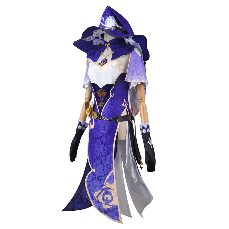 AwwwCos Genshin Impact Lisa Cosplay Costume Dress Suit Robe Halloween Carnival Outfit Uniform Clothes for Women