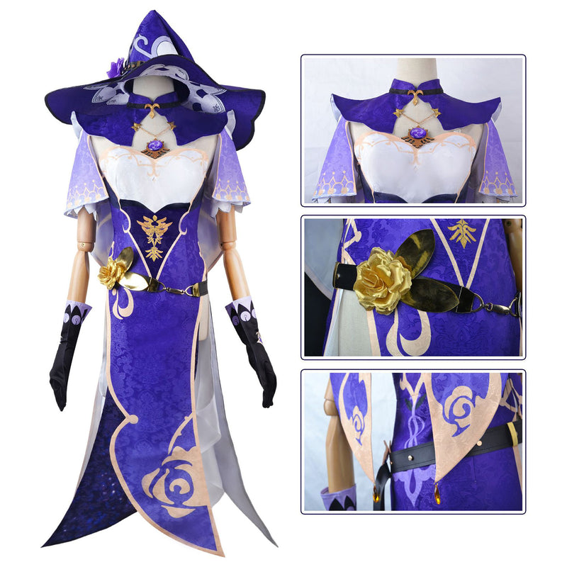 AwwwCos Genshin Impact Lisa Cosplay Costume Dress Suit Robe Halloween Carnival Outfit Uniform Clothes for Women