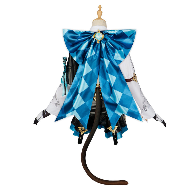 AwwwCos Genshin Impact Lynette Cosplay Costume Fontaine Lyney Leather Dress Magician Halloween Uniform Outfit Ears Skirt Glove Tail