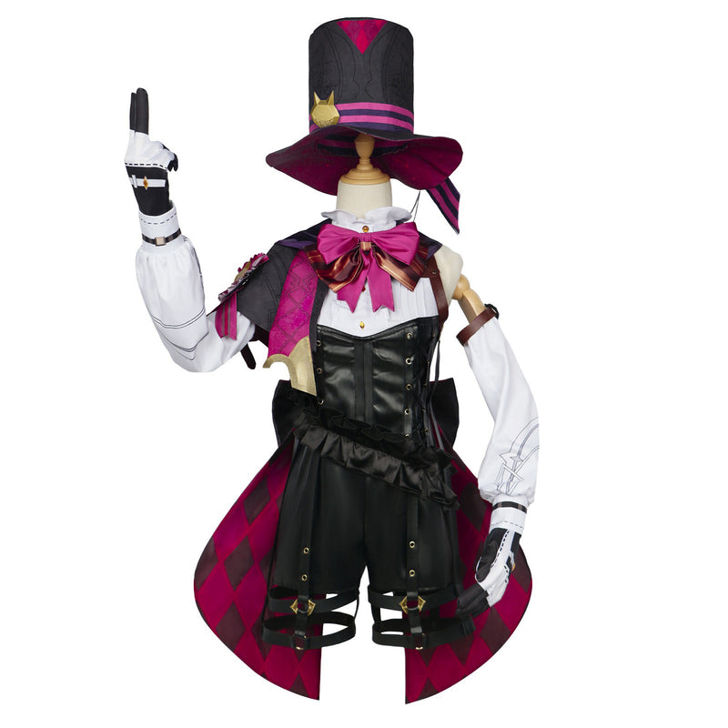 AwwwCos Genshin Impact Lyney Lynette Cosplay Costume Fontaine Twins Magician Suit Halloween Carnival Outfit with Hat and Wig