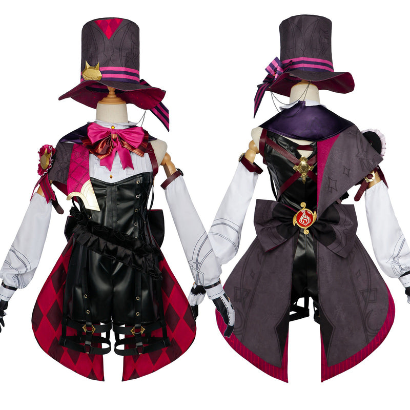 AwwwCos Genshin Impact Lyney Lynette Cosplay Costume Fontaine Twins Magician Suit Halloween Carnival Outfit with Hat and Wig