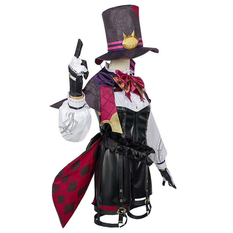 AwwwCos Genshin Impact Lyney Lynette Cosplay Costume Fontaine Twins Magician Suit Halloween Carnival Outfit with Hat and Wig