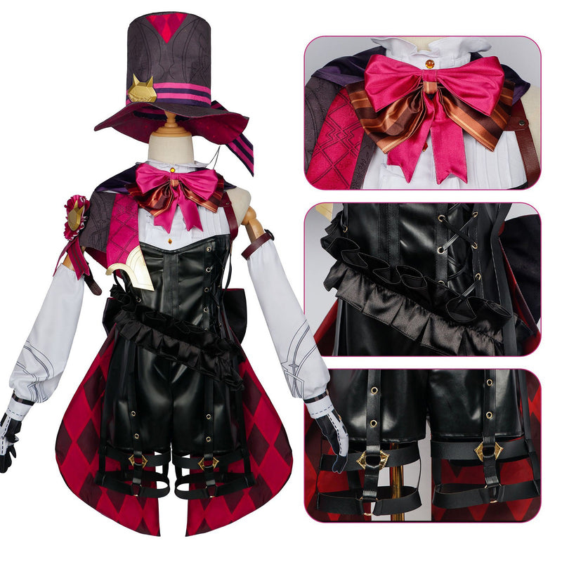 AwwwCos Genshin Impact Lyney Lynette Cosplay Costume Fontaine Twins Magician Suit Halloween Carnival Outfit with Hat and Wig