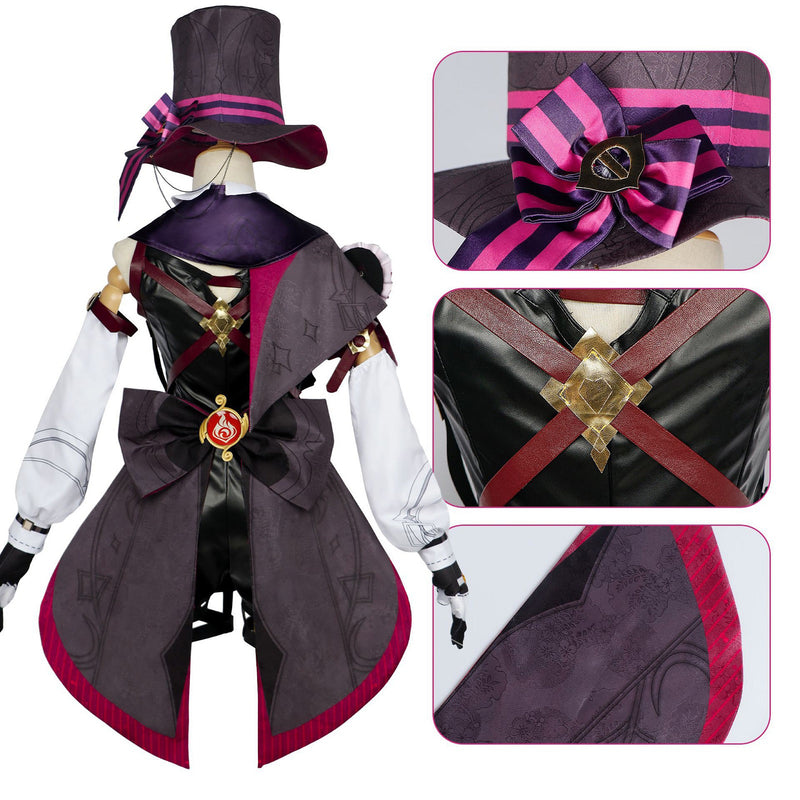 AwwwCos Genshin Impact Lyney Lynette Cosplay Costume Fontaine Twins Magician Suit Halloween Carnival Outfit with Hat and Wig