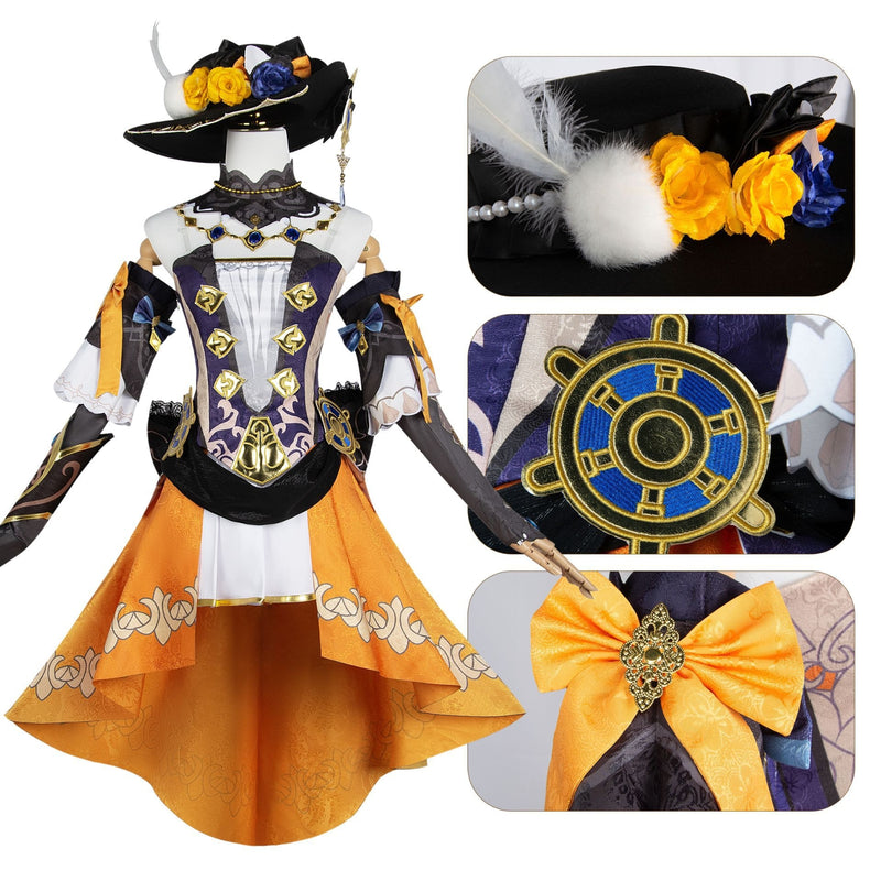 AwwwCos Genshin Impact Navia Cosplay Costume Fontaine Dress Ball Gown Halloween Carnival Outfit