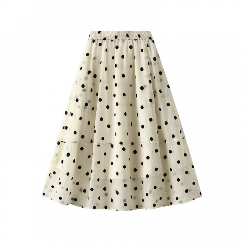 Girl Summer Mesh Polka Dot Print Knee Length Elegant Midi Skirts