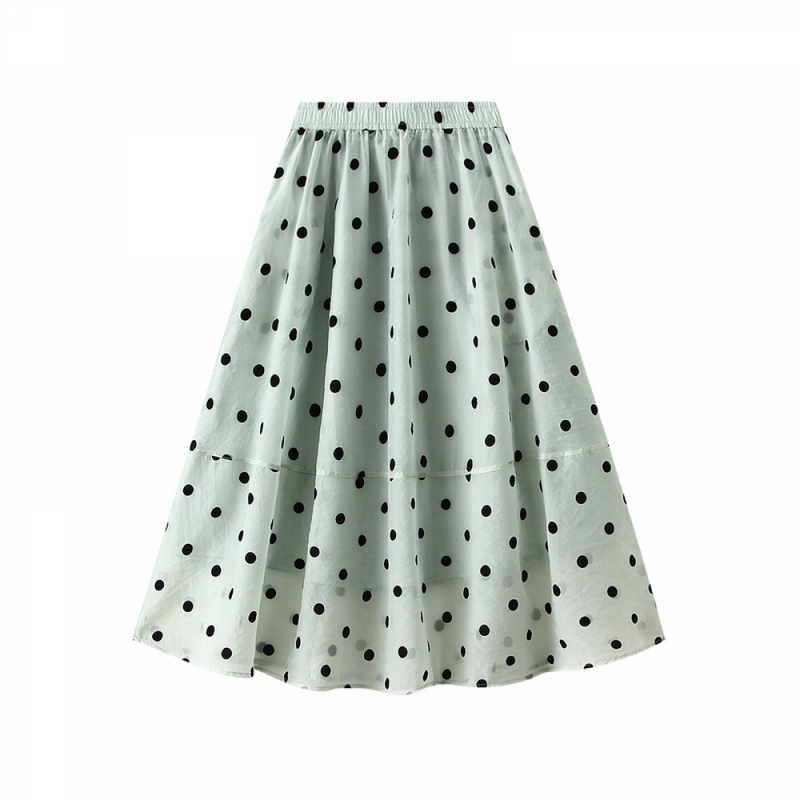 Girl Summer Mesh Polka Dot Print Knee Length Elegant Midi Skirts