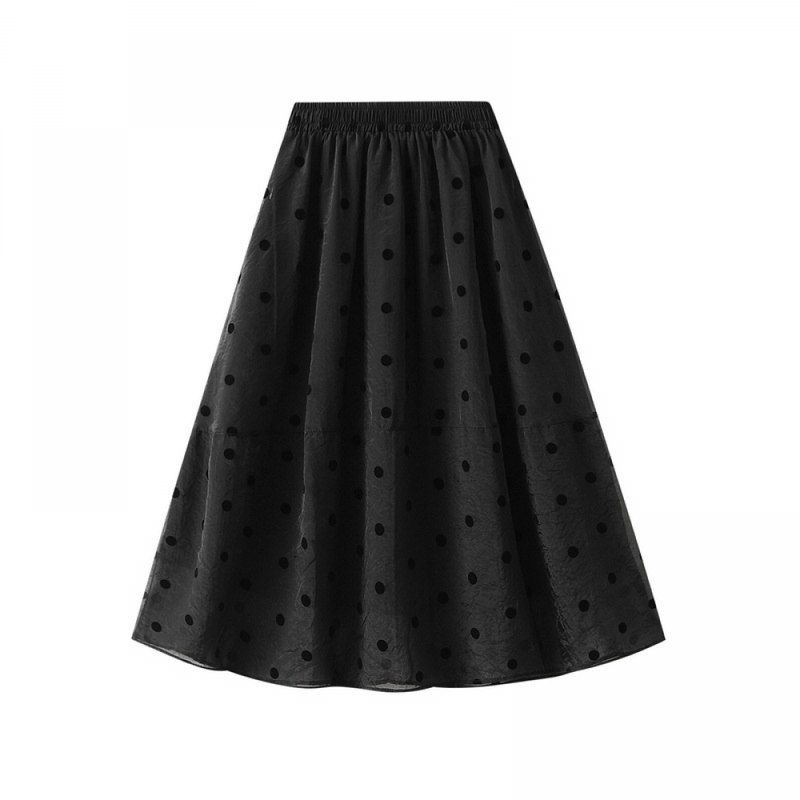 Girl Summer Mesh Polka Dot Print Knee Length Elegant Midi Skirts