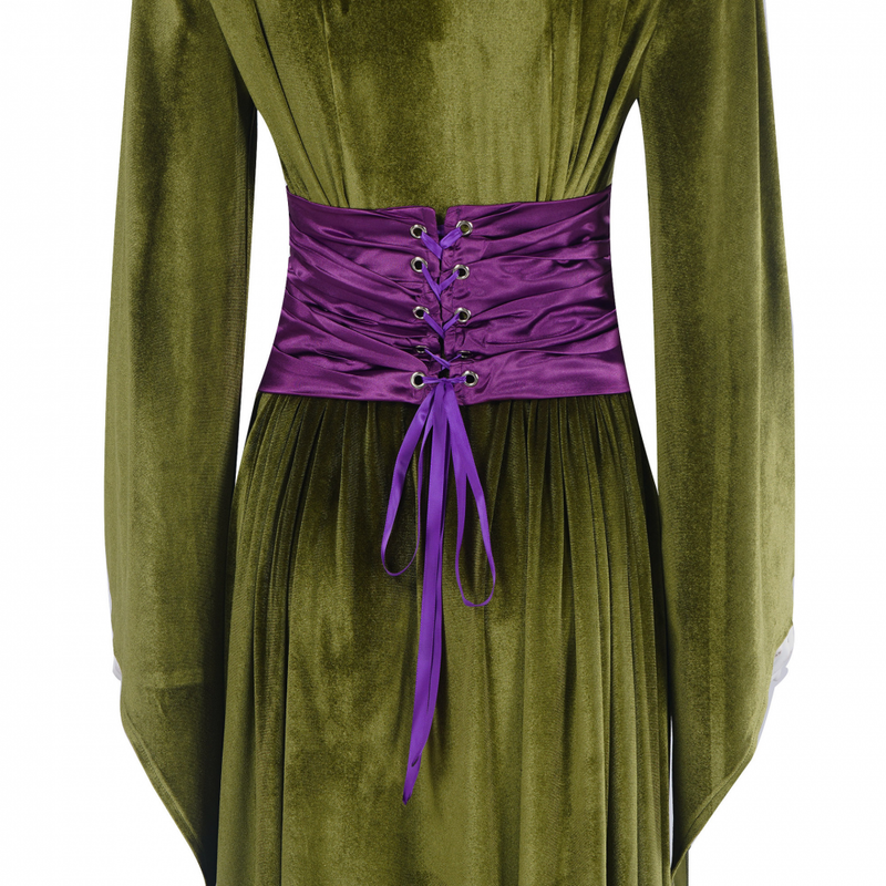 Green Dress Velvet Wizard Robe Purple Corset Belt Halloween Outfits