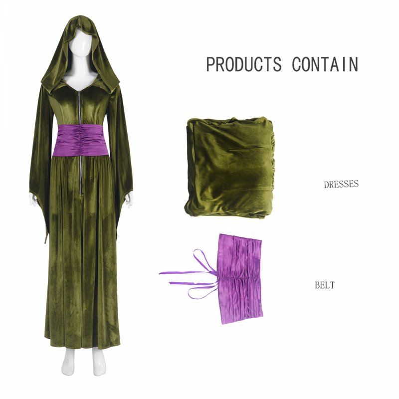 Green Dress Velvet Wizard Robe Purple Corset Belt Halloween Outfits