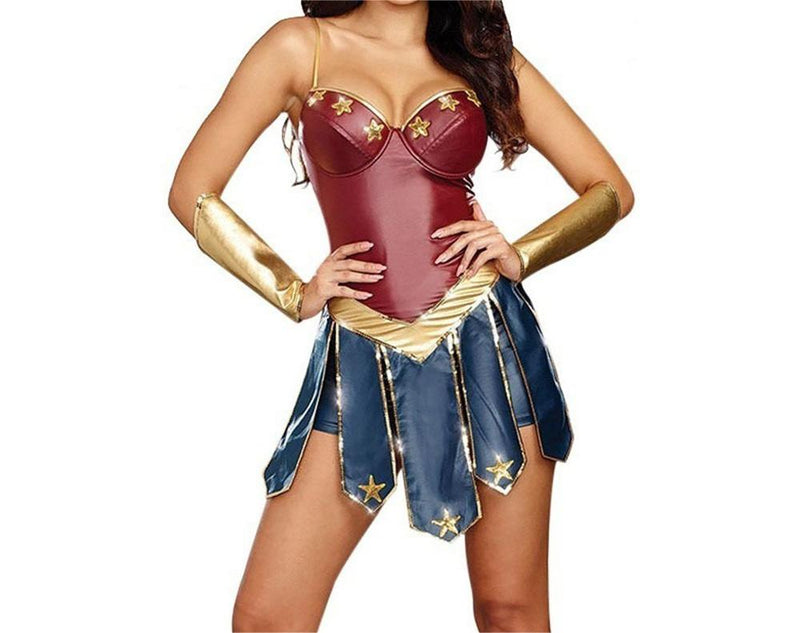 Wonder Woman Diana Cosplay Costume Superhero Adult Leather Sexy Dress