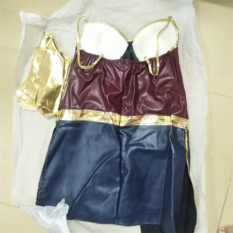 Wonder Woman Diana Cosplay Costume Superhero Adult Leather Sexy Dress