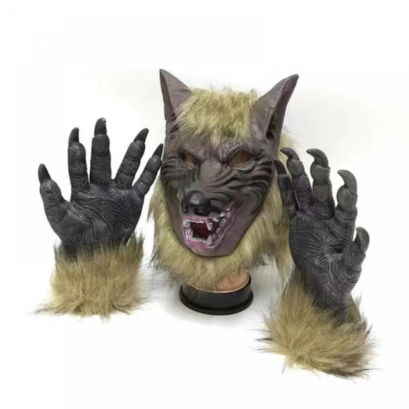 Halloween Werewolf Cosplay Costume Wolf Claws Gloves and Head Facepiece