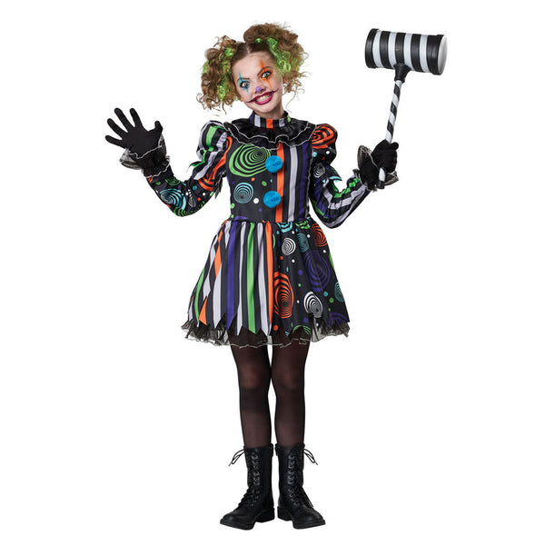 Joker Women Cosplay Costume Kid Striped Mini Dress Gloves Socks