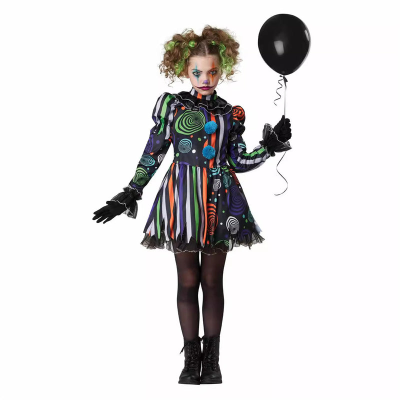 Joker Women Cosplay Costume Kid Striped Mini Dress Gloves Socks