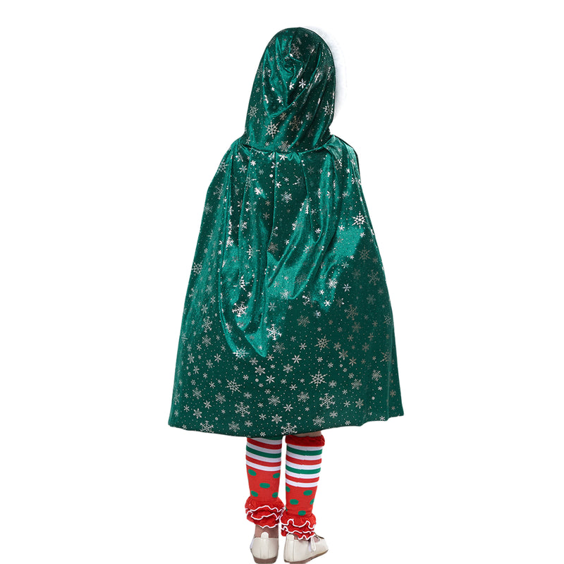 Kid Christmas Tree Applique Green Cloak Mesh Dress Cosplay Costume