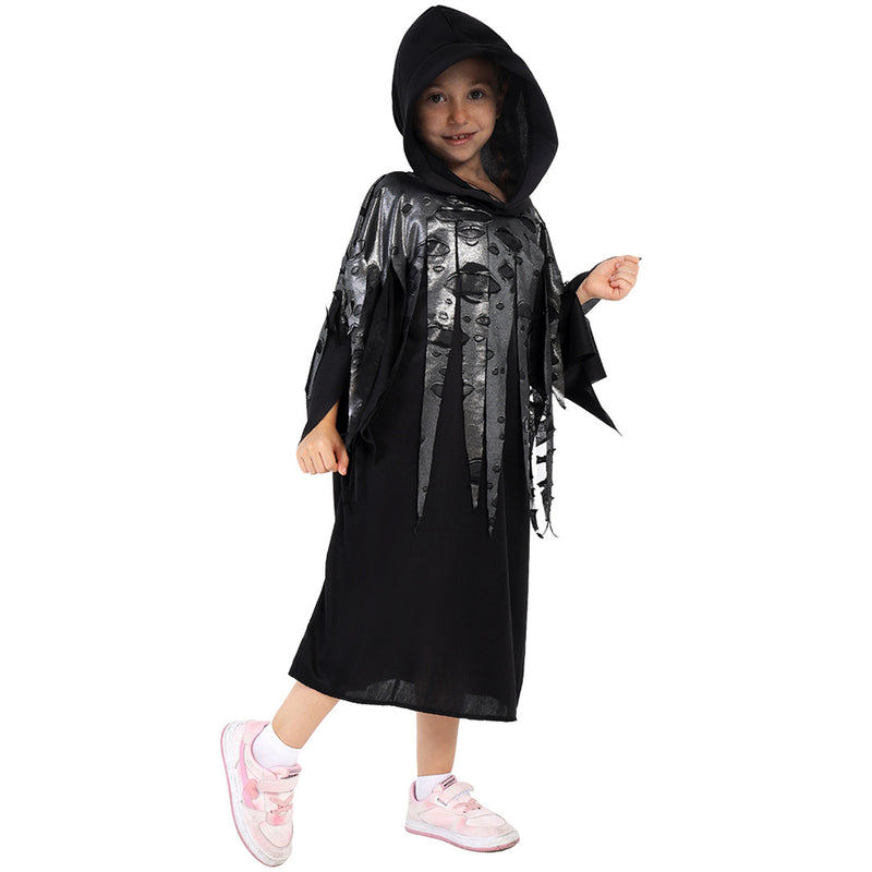 Kids Grim Nightmare Death Reaper Cosplay Costume Black Dress