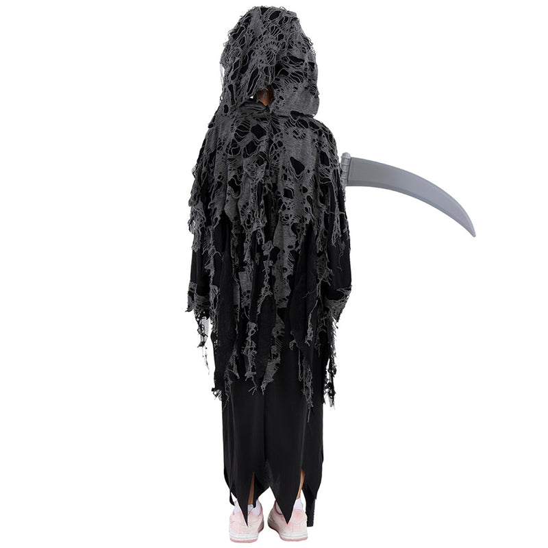 Kids Grim Spider Web Reaper Cosplay Costume Bell Sleeve Dress