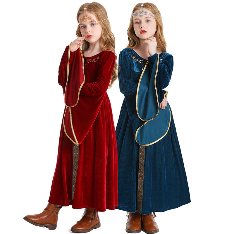 Kids Retro A Line Bell Sleeves Medieval Aulic Dress Headgear