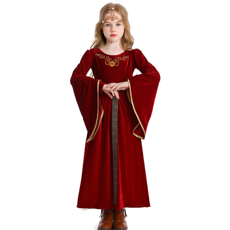 Kids Retro A Line Bell Sleeves Medieval Aulic Dress Headgear