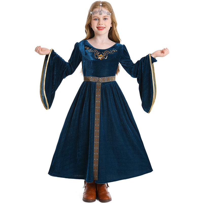 Kids Retro A Line Bell Sleeves Medieval Aulic Dress Headgear