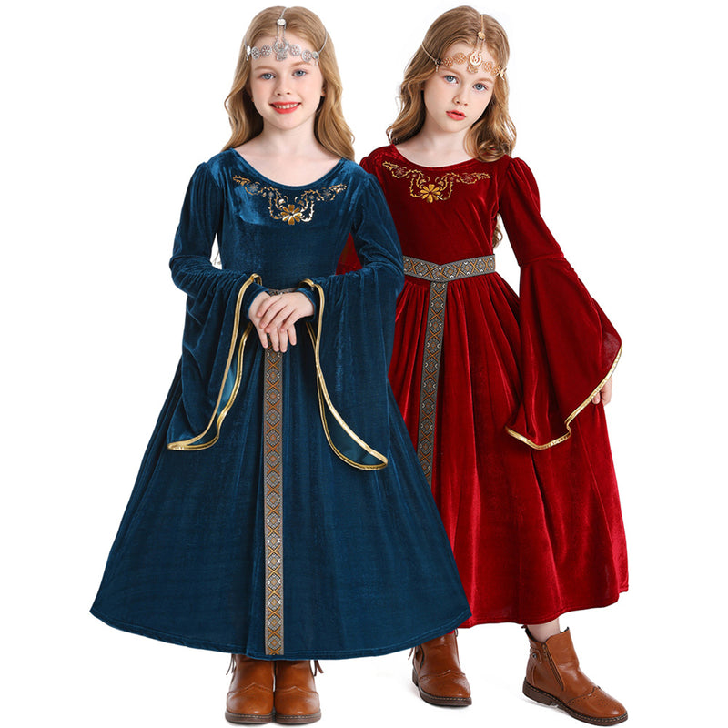 Kids Retro A Line Bell Sleeves Medieval Aulic Dress Headgear