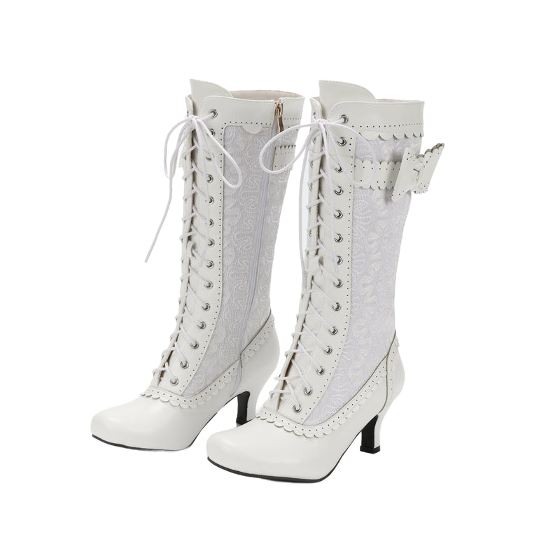 Lace Up Medieval Victorian Boots Cosplay Mid-Calf Boot with Ruffles