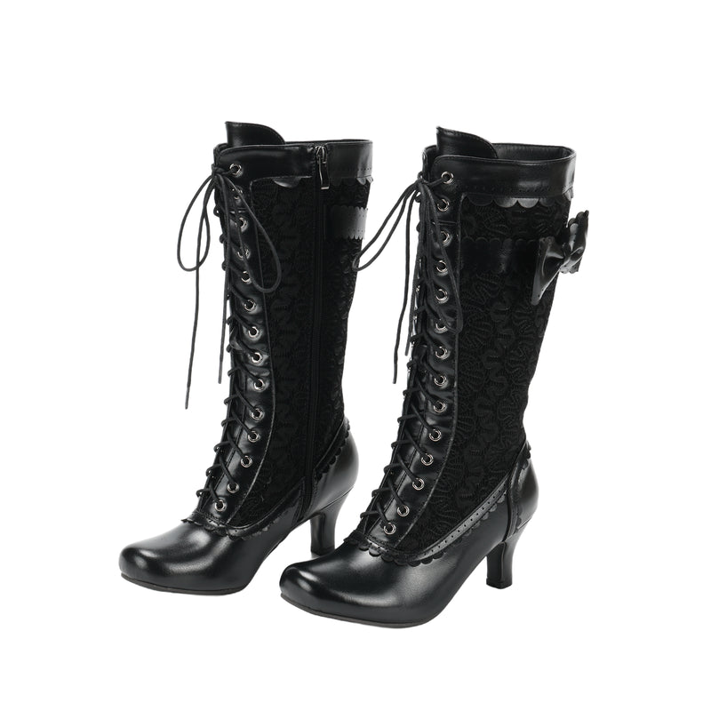 Lace Up Medieval Victorian Boots Cosplay Mid-Calf Boot with Ruffles