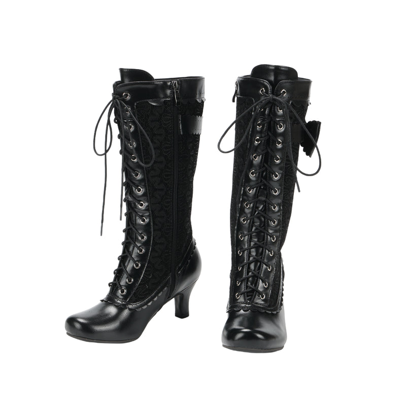 Lace Up Medieval Victorian Boots Cosplay Mid-Calf Boot with Ruffles