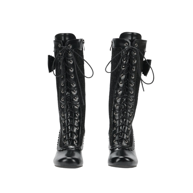 Lace Up Medieval Victorian Boots Cosplay Mid-Calf Boot with Ruffles