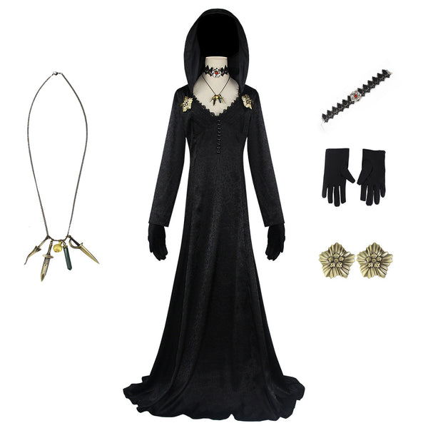 Resident Evil Village Moth Female Black Dress Witch Cloak Halloween Clothing