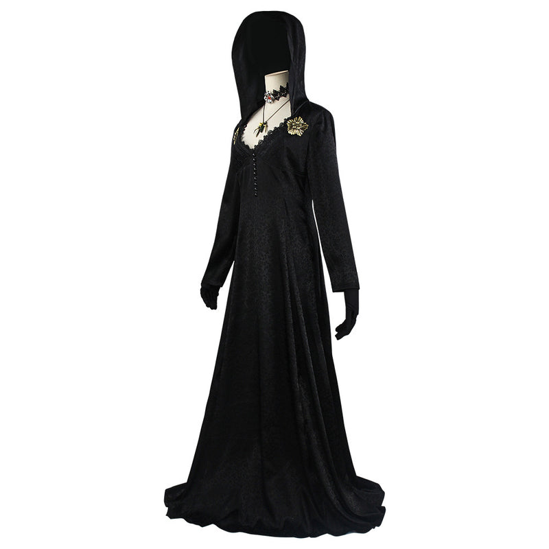 Resident Evil Village Moth Female Black Dress Witch Cloak Halloween Clothing