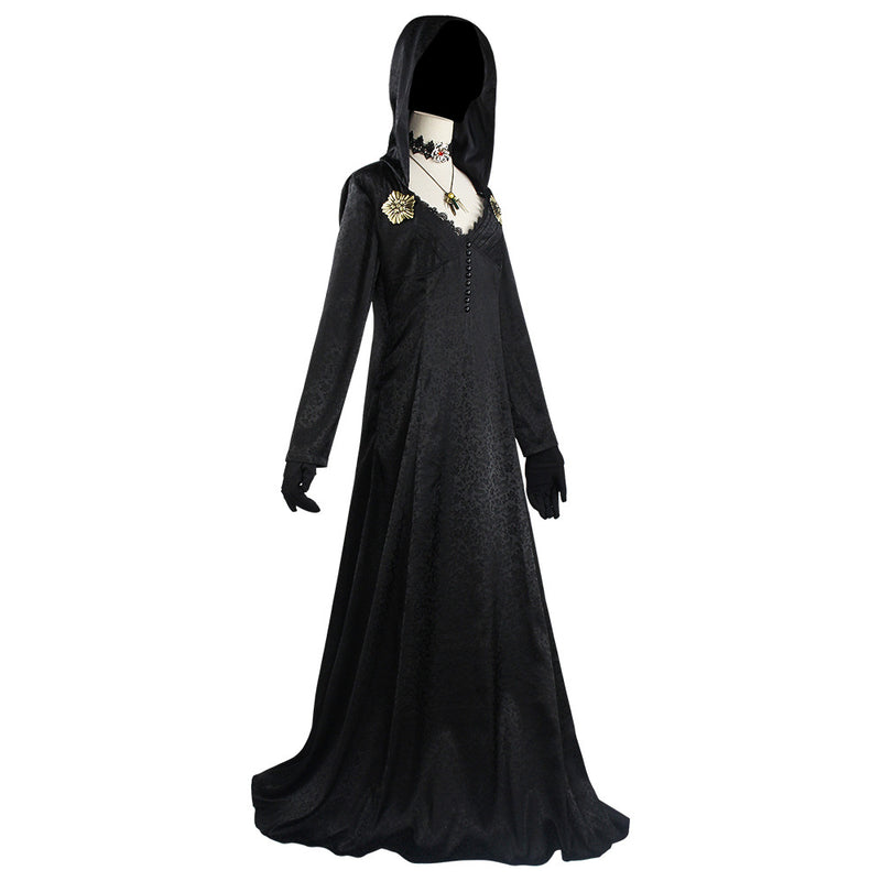 Resident Evil Village Moth Female Black Dress Witch Cloak Halloween Clothing