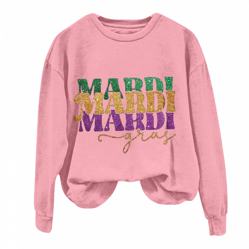 Long Sleeve Pullover Carnival Party Comfy Cute T-shirts Mardi Gras Sweatshirt