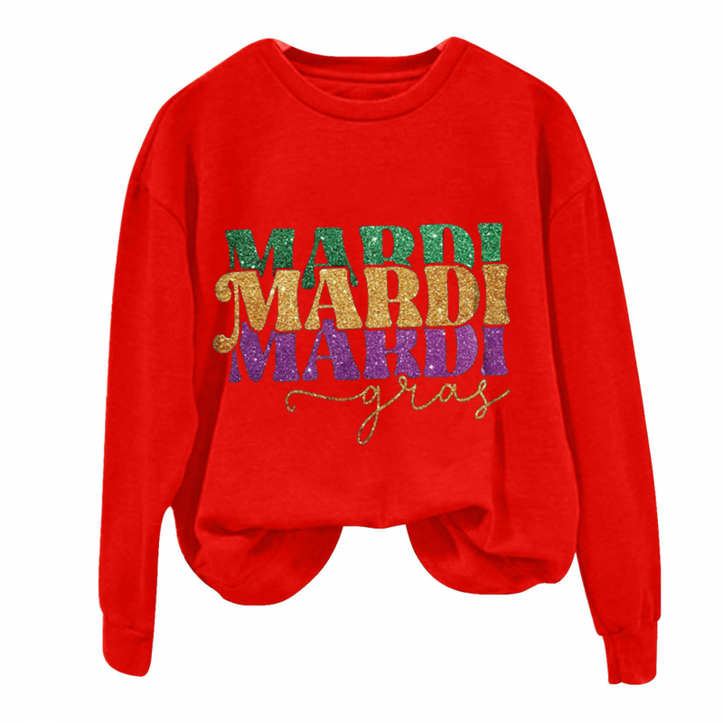 Long Sleeve Pullover Carnival Party Comfy Cute T-shirts Mardi Gras Sweatshirt