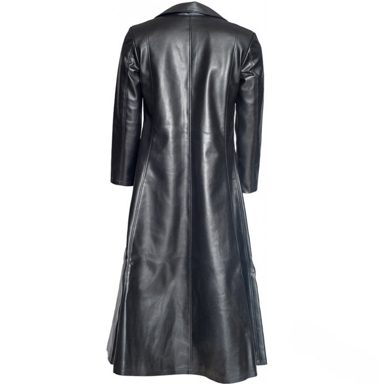 Male Retro Faux Leather Vintage Trench Steampunk Gothic Overcoat