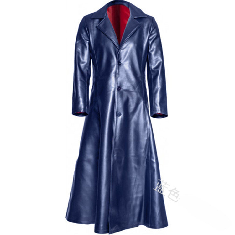 Male Retro Faux Leather Vintage Trench Steampunk Gothic Overcoat