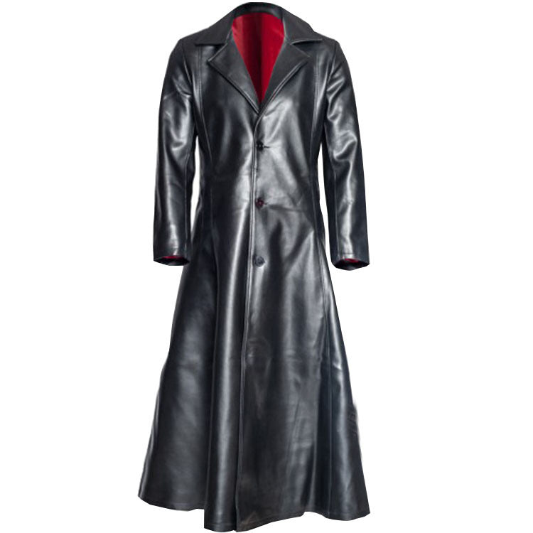 Male Retro Faux Leather Vintage Trench Steampunk Gothic Overcoat