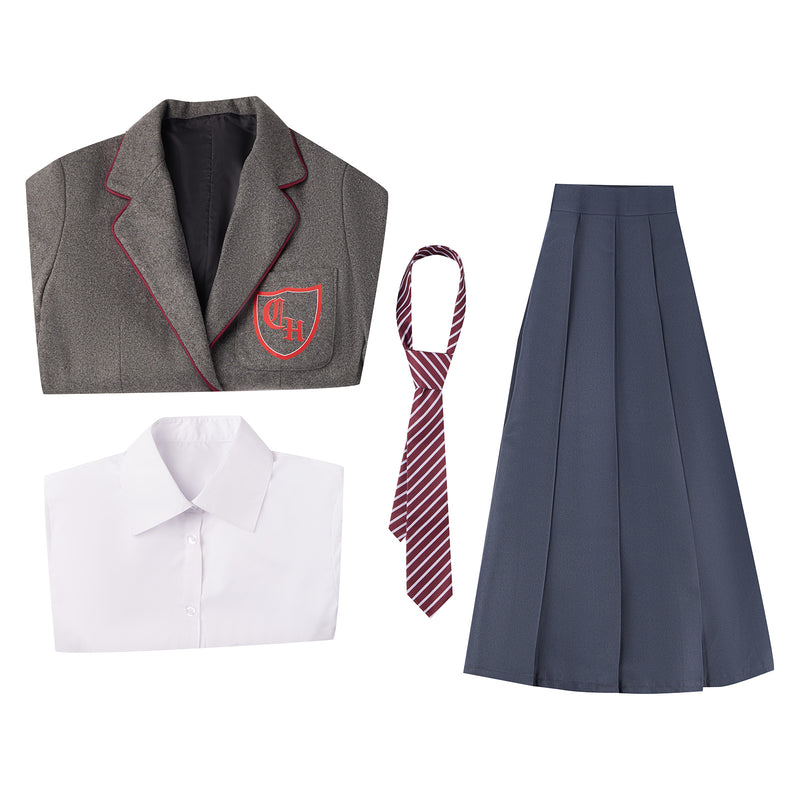 Matilda the Musical Gray Jacket Skirt Tie Cosplay Costume School Girl Dress Uniform Suit Halloween Party Outfit