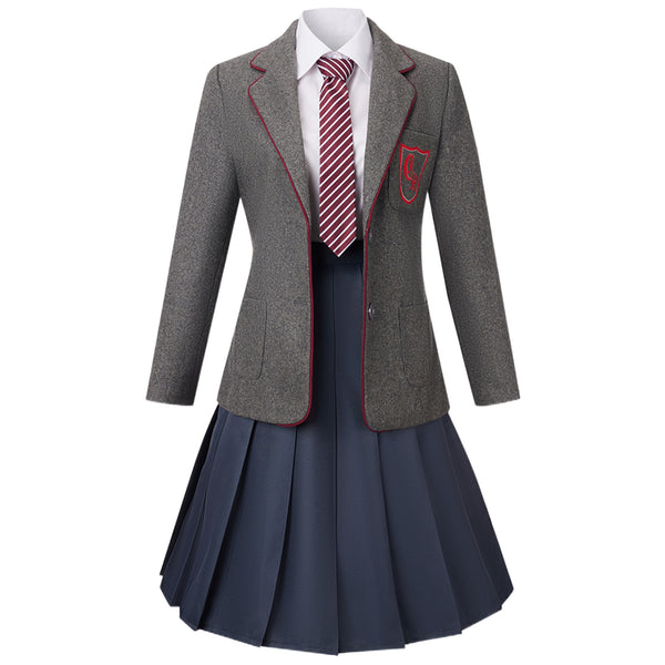 Matilda the Musical Gray Jacket Skirt Tie Cosplay Costume School Girl Dress Uniform Suit Halloween Party Outfit