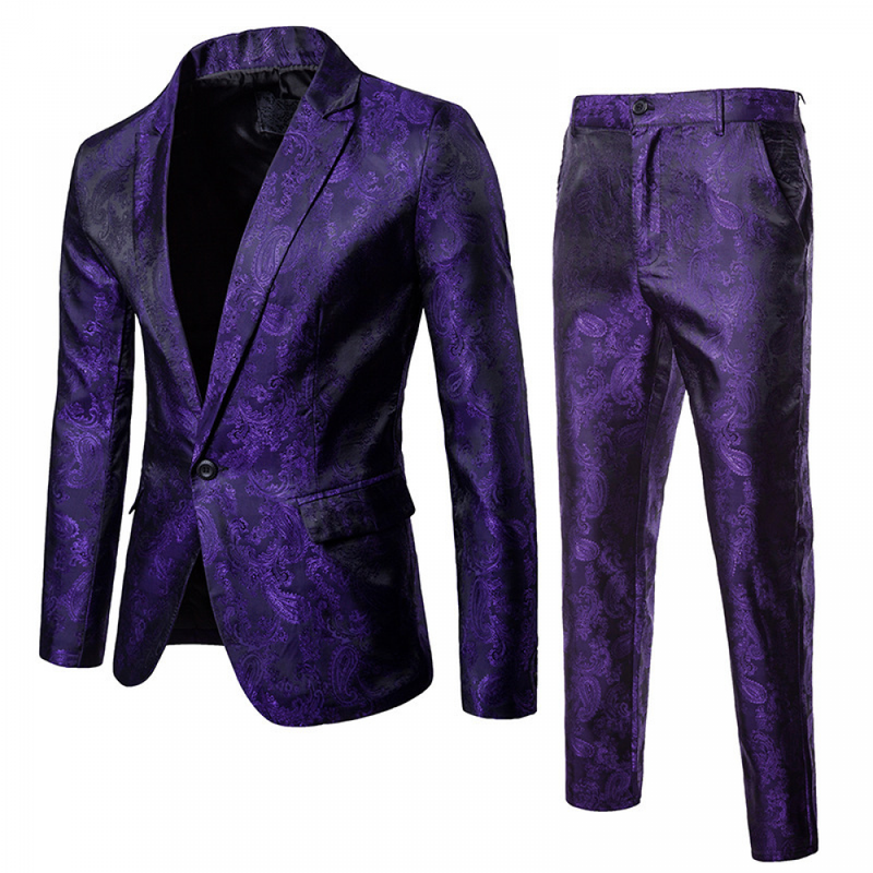 Men Business Suit 1 Buttons Slim Solid Color Jacket Formal Blazer Pants