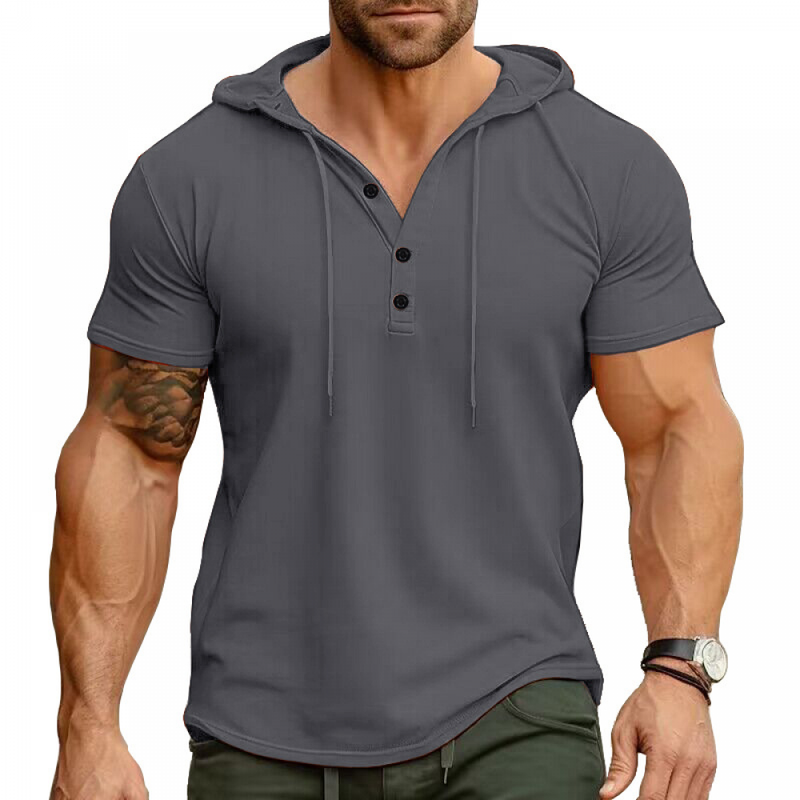 Men Button-Down Hoodies Muscle Shirts Casual Loose Fit Workout Running Tops