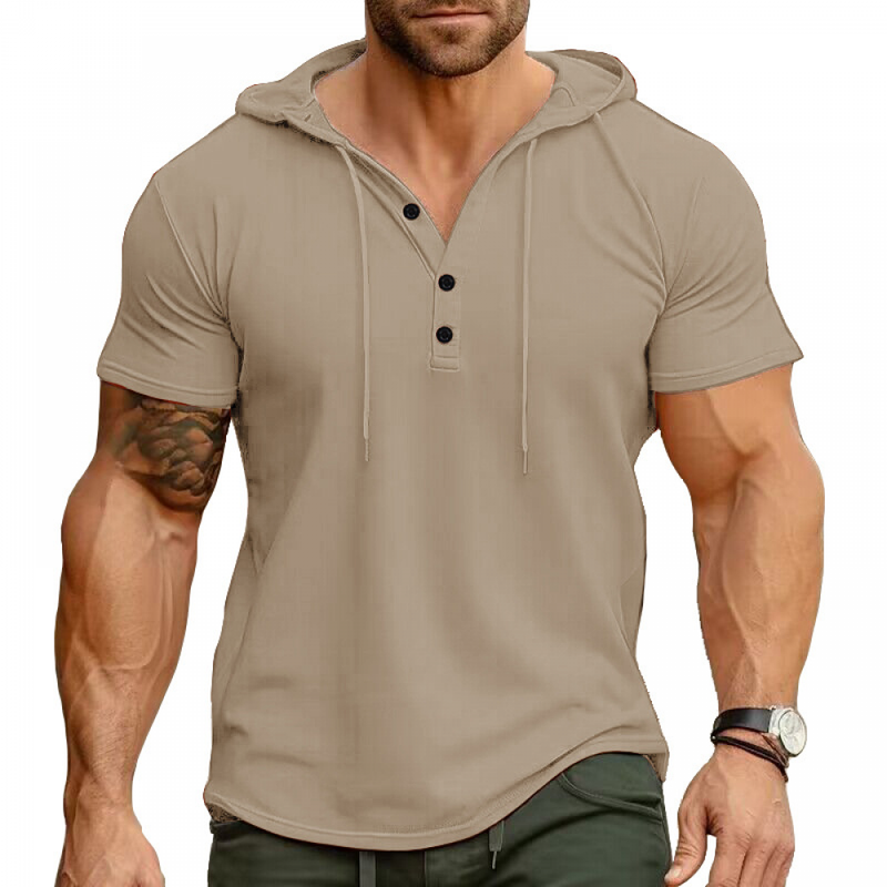 Men Button-Down Hoodies Muscle Shirts Casual Loose Fit Workout Running Tops