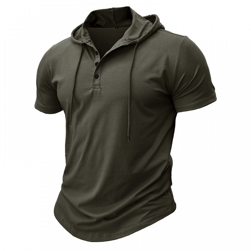 Men Button-Down Hoodies Muscle Shirts Casual Loose Fit Workout Running Tops