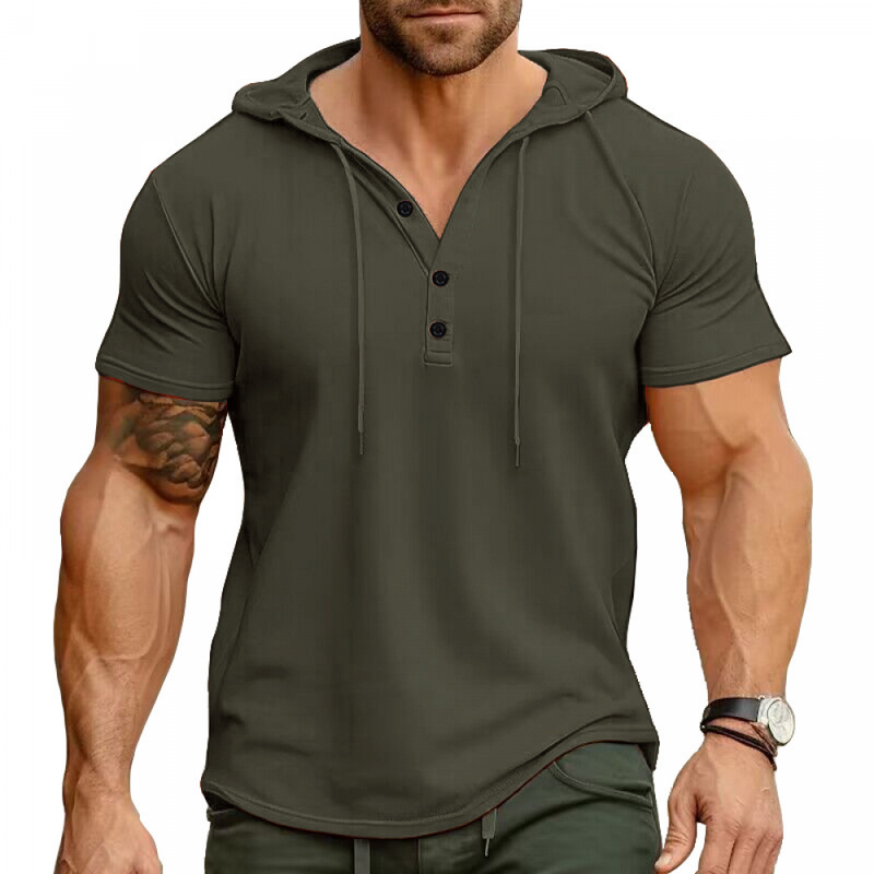 Men Button-Down Hoodies Muscle Shirts Casual Loose Fit Workout Running Tops